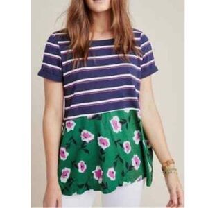 Anthropologie Striped Floral Hem Tunic Top - Size Small